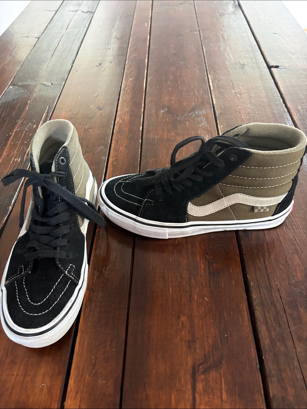 Vans Black and Olive High-Top Skate Sneakers